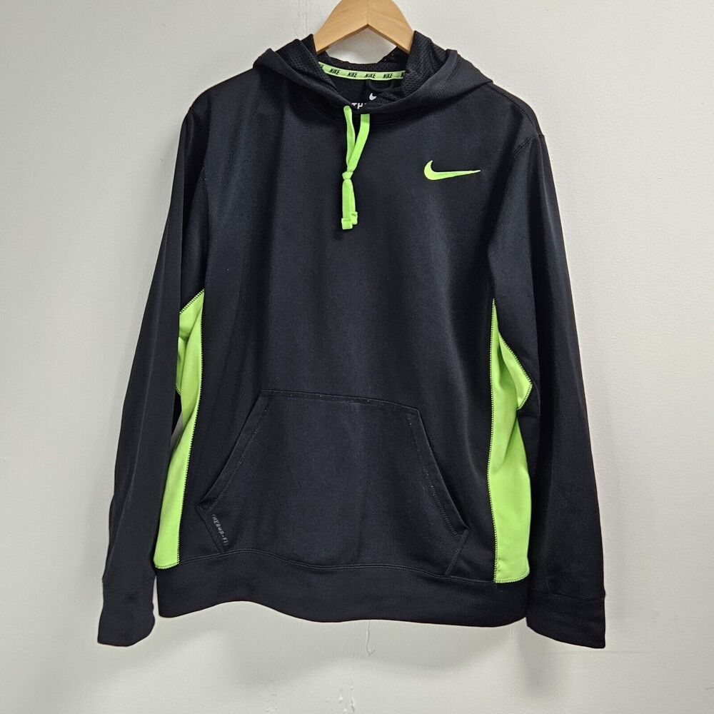 Nike Hooded Jacket Mens Medium Black Neon Green Therma Fit